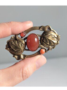 Art Nouveau gold filled flower brooch, double Tulip costume jewelry pin